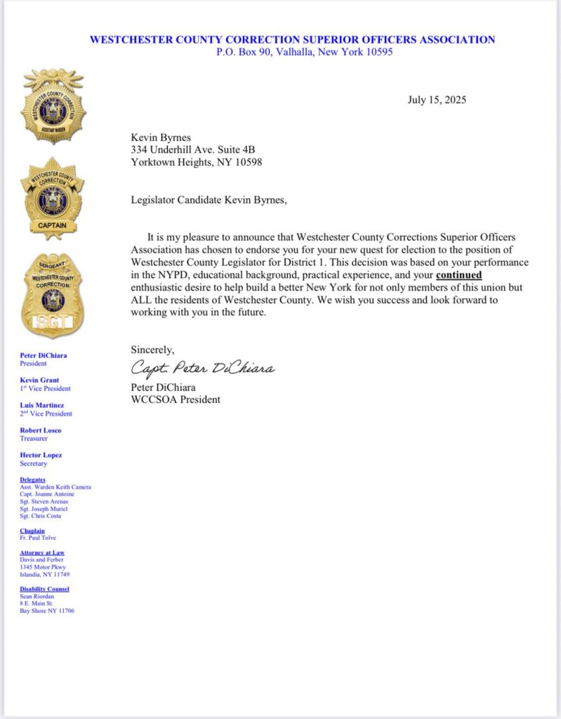 Endorsement of the Westchester County Correction Superior Officers Association